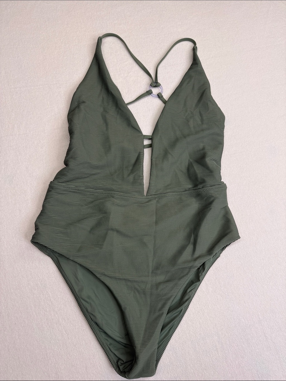 Prana Olive Green Plunge One-Piece Swimsuit